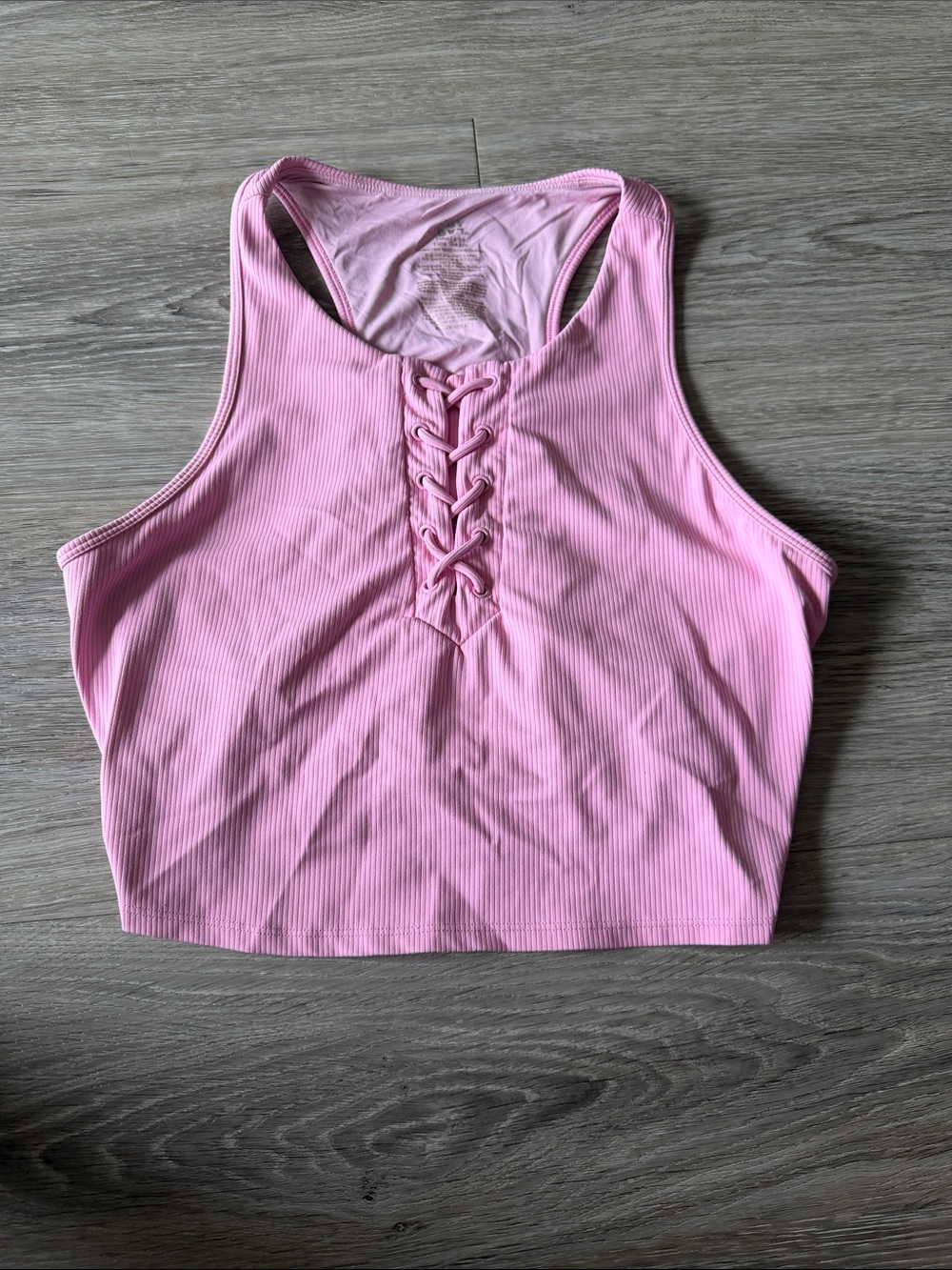 Pink Lace-Up Ribbed Sports Bra